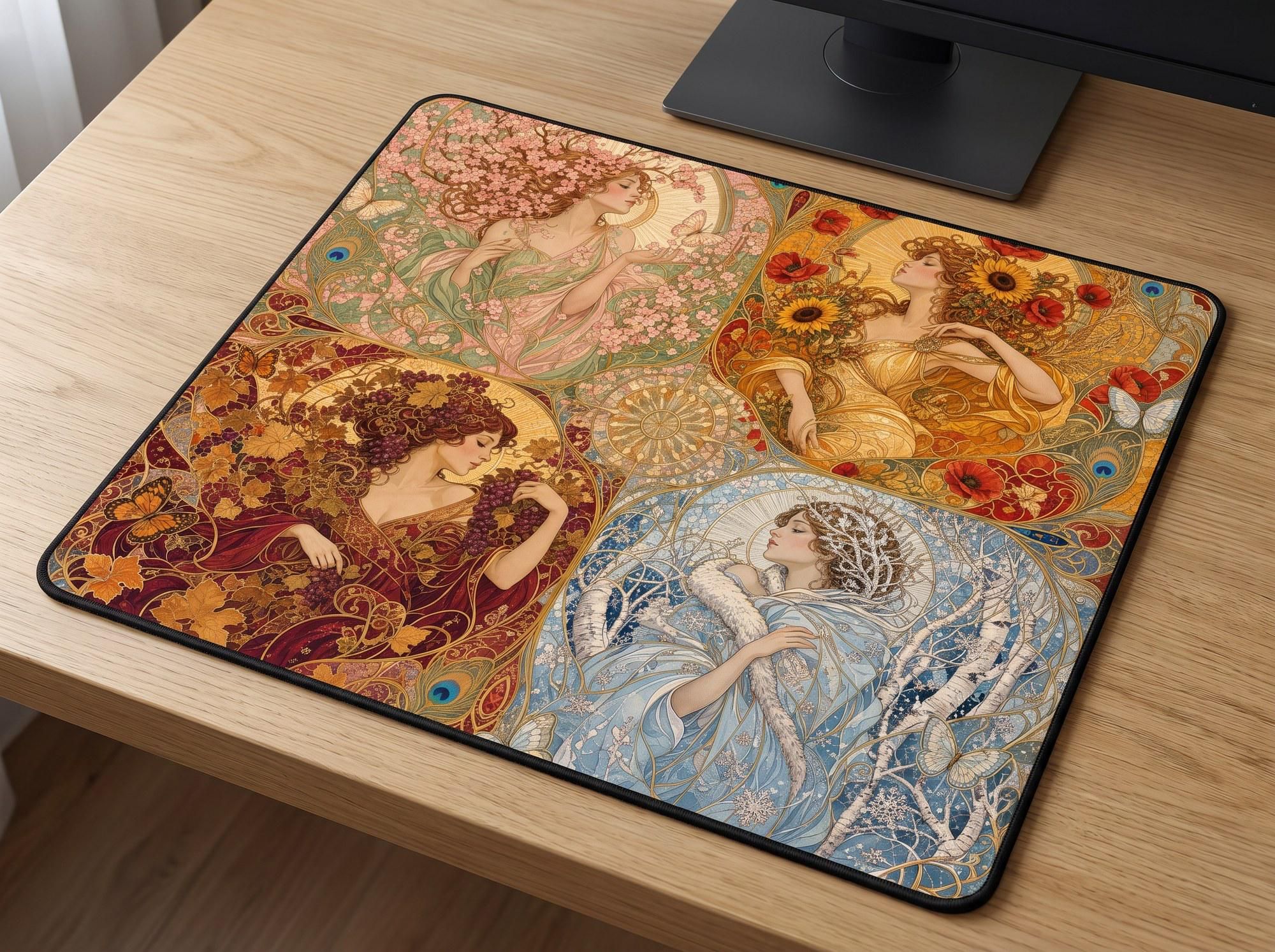 Schreibtischunterlage Mauspad - Mucha Jahreszeiten (Art Nouveau)