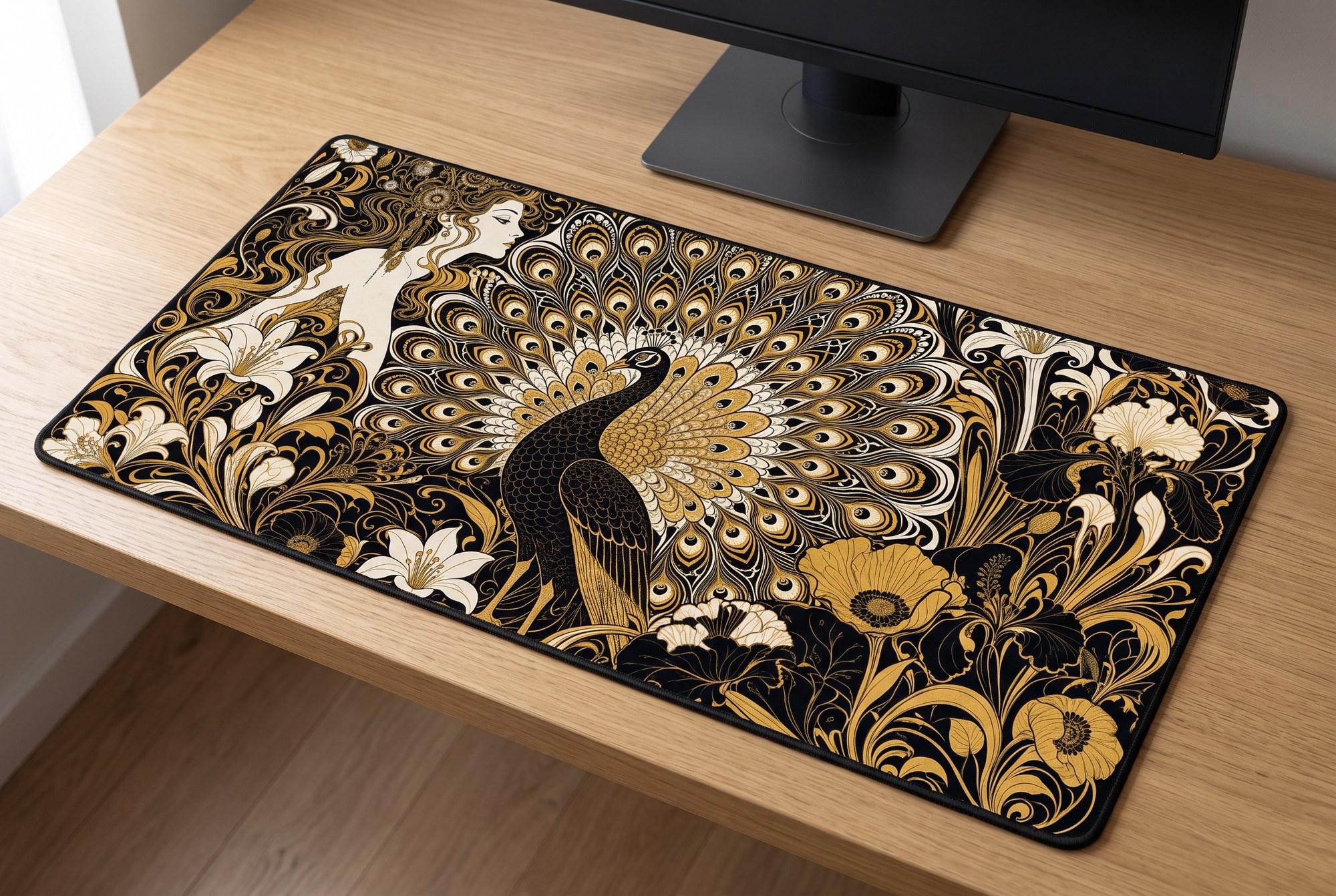 Schreibtischunterlage Mauspad - Beardsley Pfau (Art Nouveau)