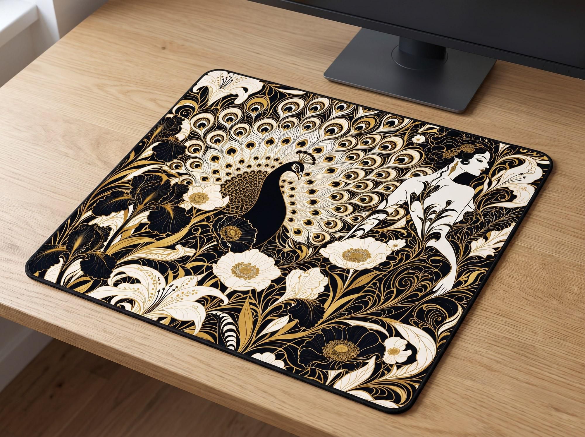 Schreibtischunterlage Mauspad - Beardsley Pfau (Art Nouveau)