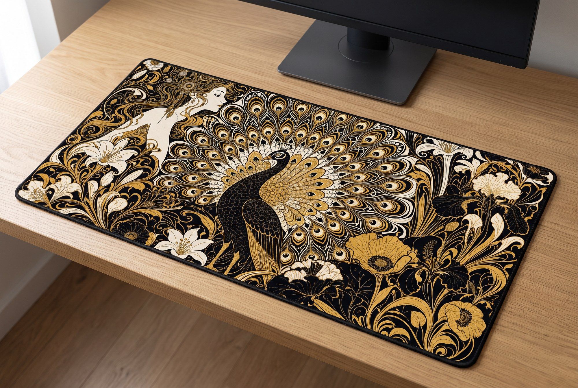 Schreibtischunterlage Mauspad - Beardsley Pfau (Art Nouveau)
