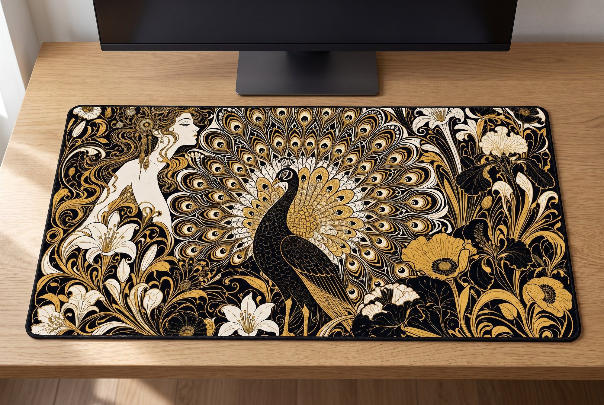 Schreibtischunterlage Mauspad - Beardsley Pfau (Art Nouveau)
