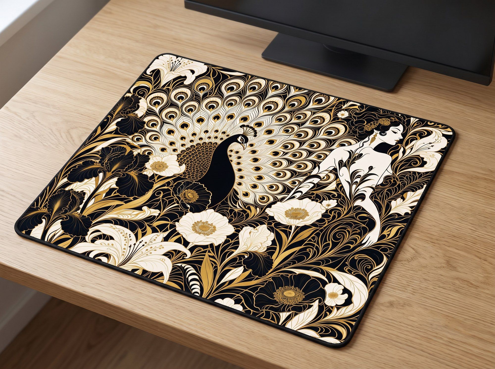 Schreibtischunterlage Mauspad - Beardsley Pfau (Art Nouveau)