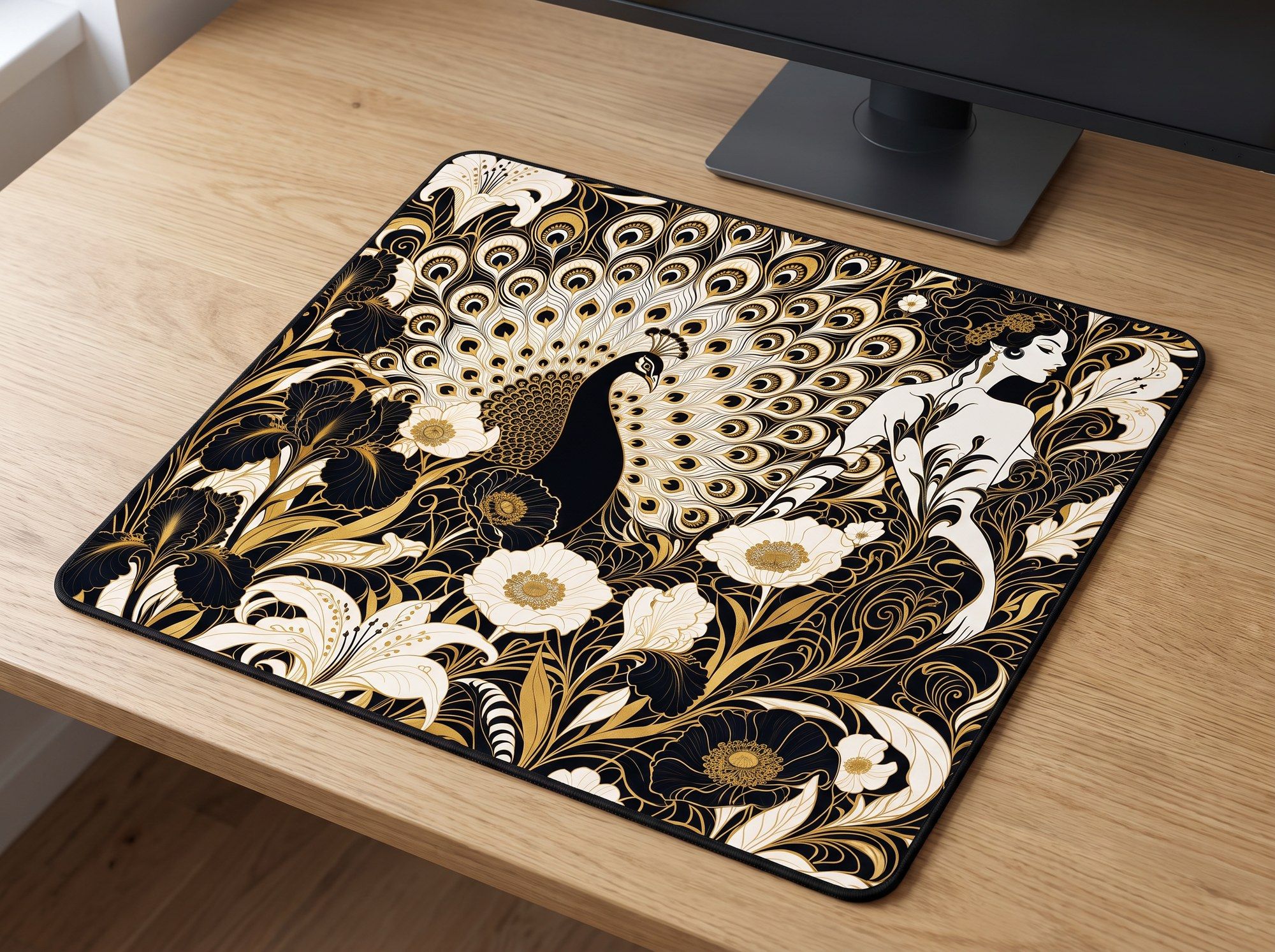 Schreibtischunterlage Mauspad - Beardsley Pfau (Art Nouveau)