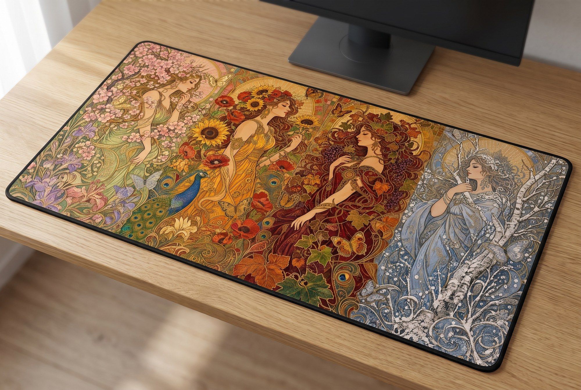 Schreibtischunterlage Mauspad - Mucha Jahreszeiten (Art Nouveau)