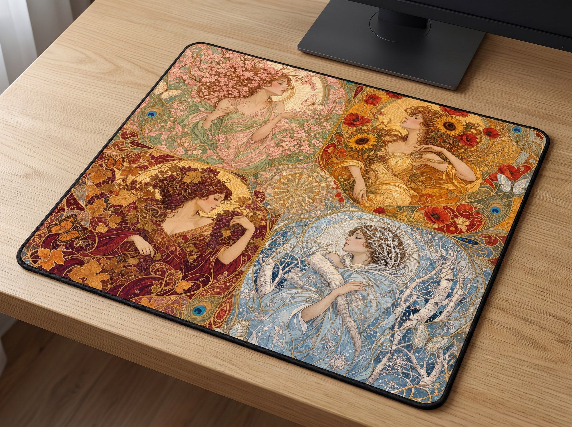 Schreibtischunterlage Mauspad - Mucha Jahreszeiten (Art Nouveau)