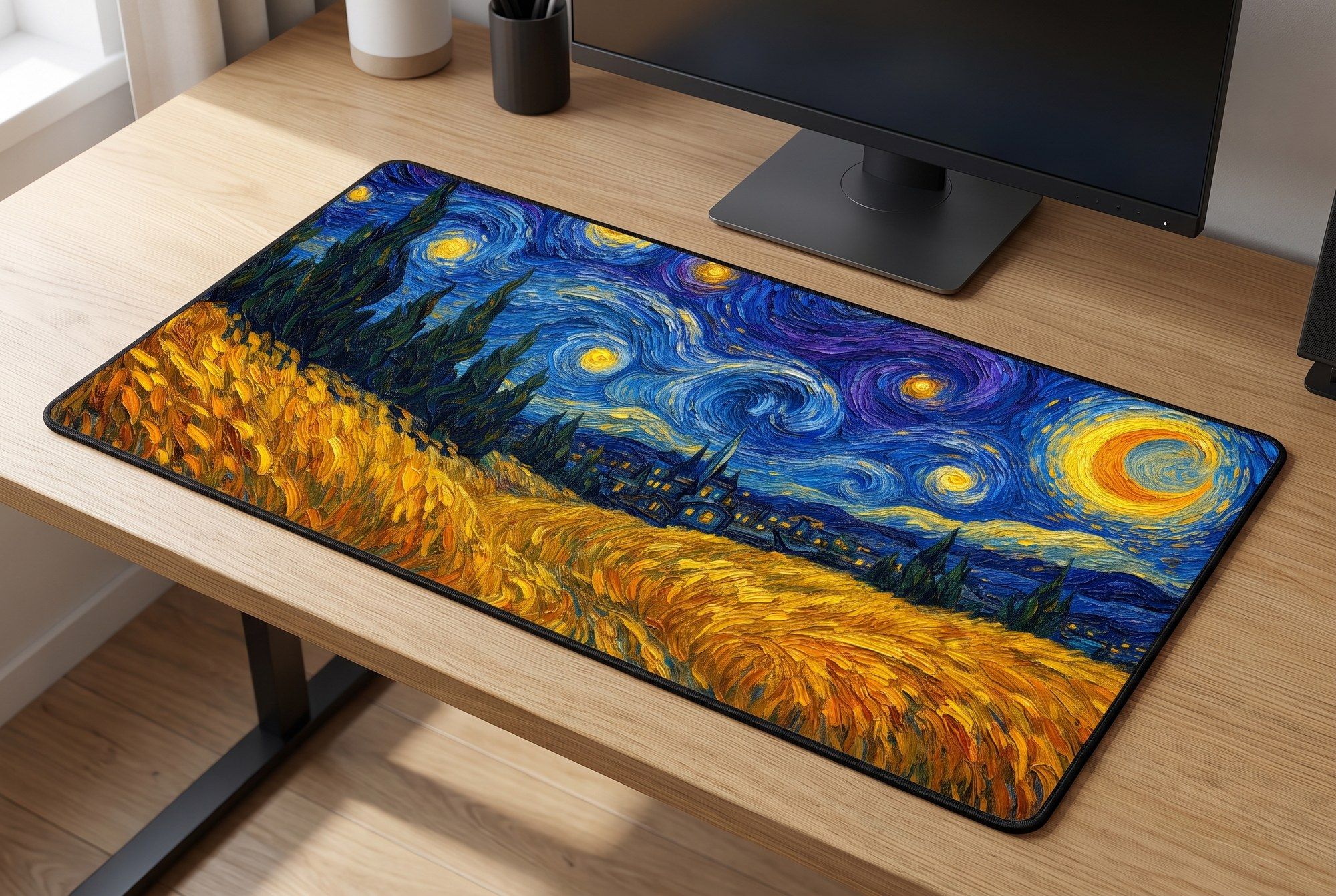 Schreibtischunterlage Mauspad - Van Gogh Sternennacht (Impressionismus)