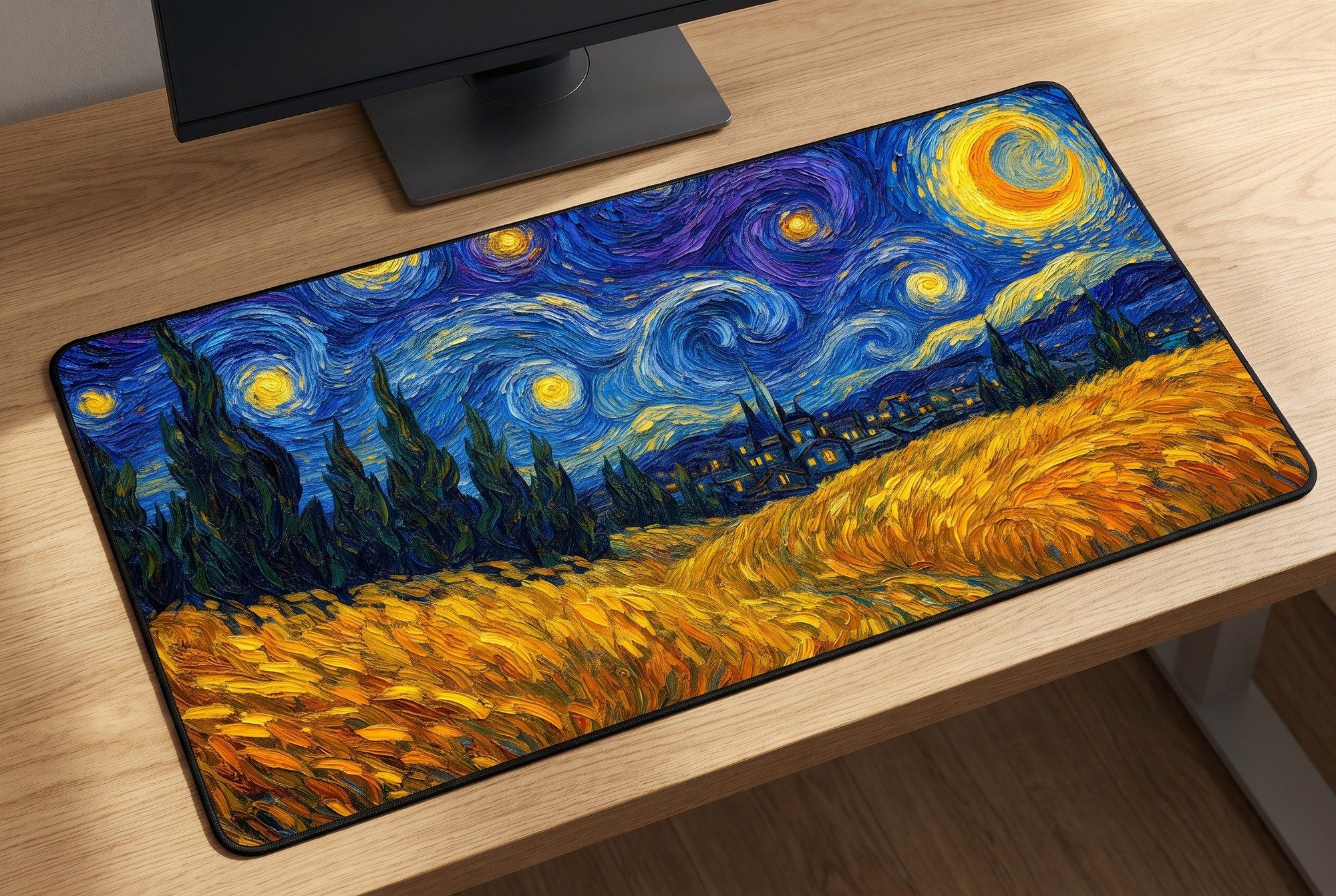 Schreibtischunterlage Mauspad - Van Gogh Sternennacht (Impressionismus)
