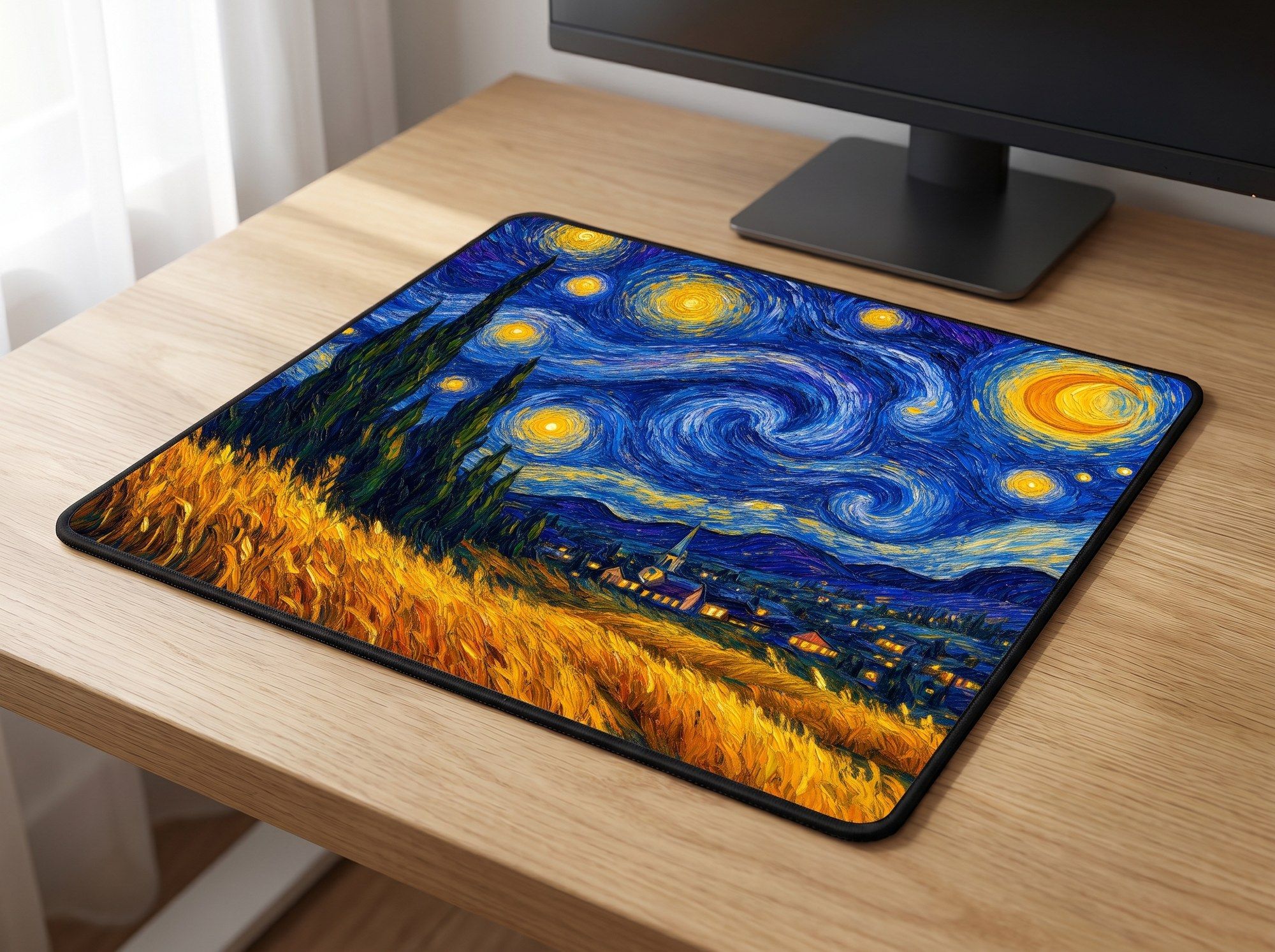 Schreibtischunterlage Mauspad - Van Gogh Sternennacht (Impressionismus)