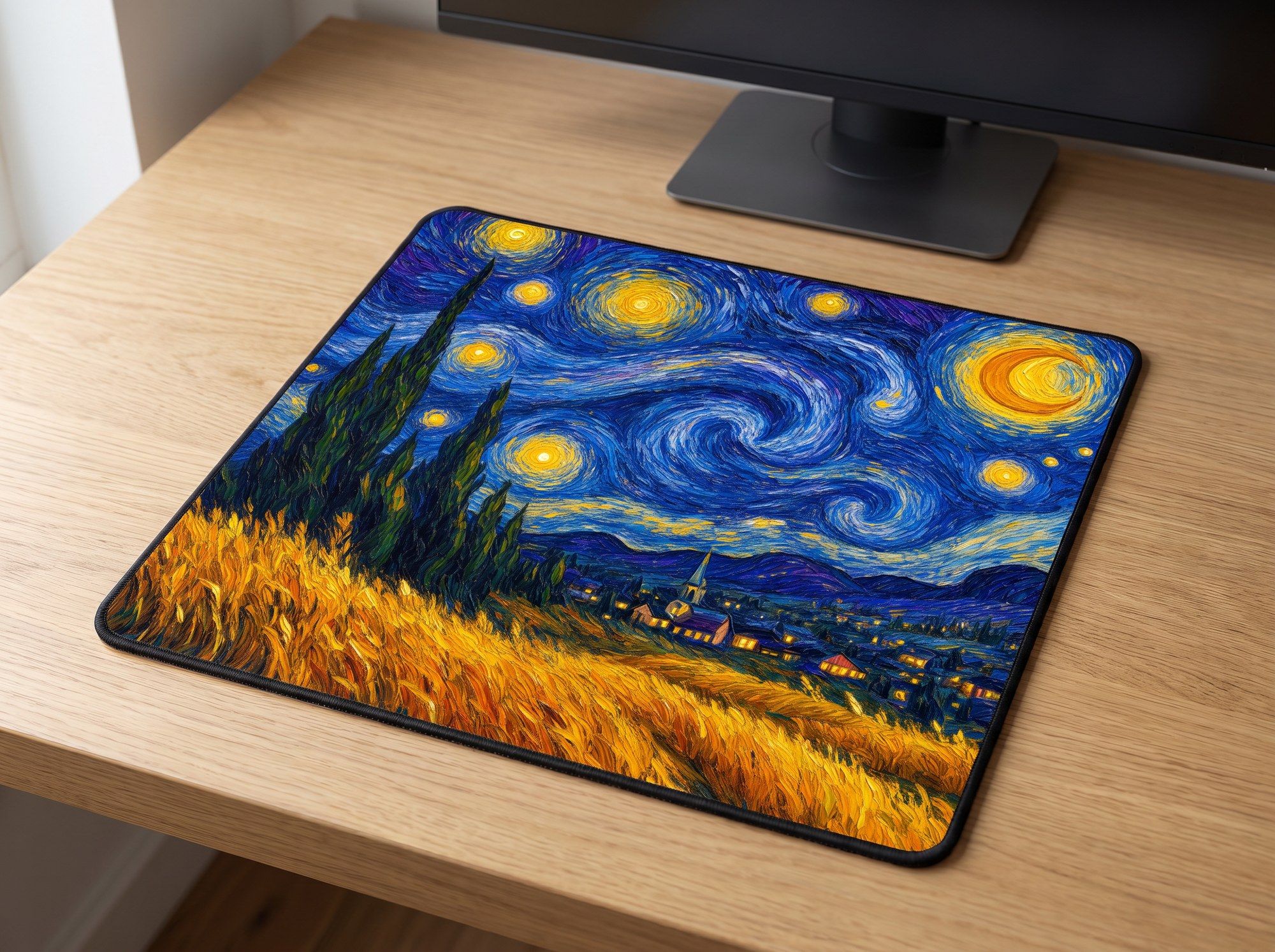 Schreibtischunterlage Mauspad - Van Gogh Sternennacht (Impressionismus)